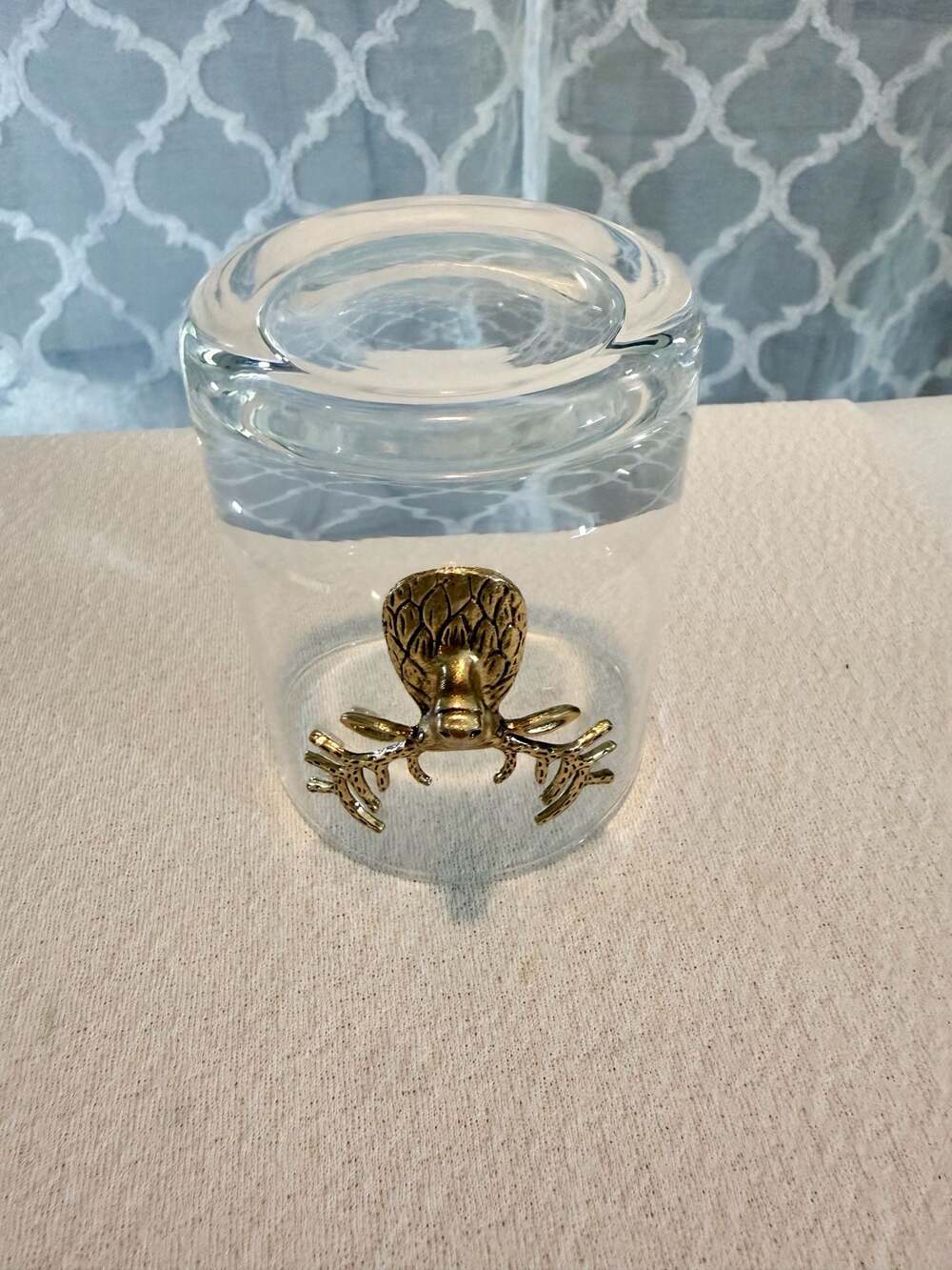 Clear Glass Whiskey Tumbler with Gold-Tone Stag Head Replacement - Picture 4 of 5